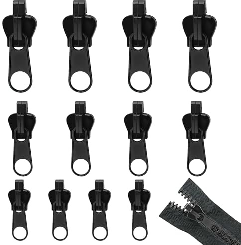 12 Stück ReißVerschluss Reparatur Set, Reißverschluss Zipper, Endlosreißverschluss mit Zipper, Ersatz Zippers für ReißVerschlus, Reißverschlus Schieber Ersatz, für Jacken, Mäntel, Koffer