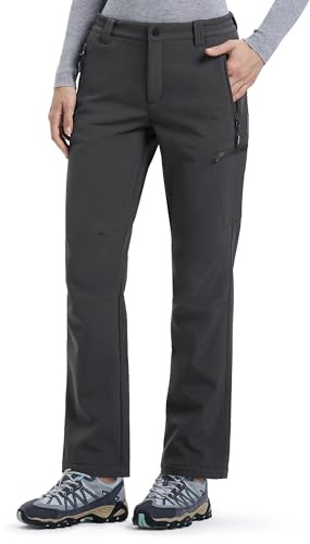Outdoor Ventures Damen Softshellhose Winter Wasserdichthose Skihosen | Warm, Fleecegefüttert, 4 Reißverschlusstaschen, Gerades Bein, Winddicht, Atmungsaktiv, Schmutz-/Abriebfest, Wanderhose