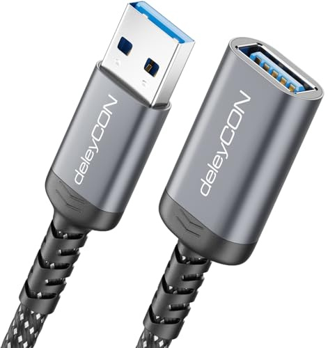 deleyCON 2m Extensión USB 5 Gbps (A Macho a A Hembra), Conectores de Aluminio y Cable de Nailon, USB 3.0/3.2 Gen1, para Teclado, Ratón, Impresora, Escáner, Cámara, Disco Duro Externo etc.