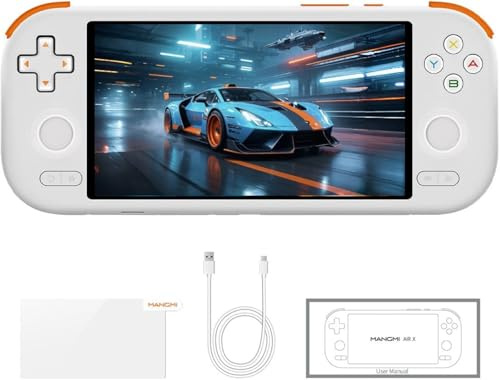 Mangmi Air X Retro Handheld Game Console 5.5 Inch IPS 1920x1080 Screen Retro Gaming Console Android 14 OS 5000mAh Battery 64G Storage WiFi 6-Axis RGB Wide-Angle Halljoysticks White