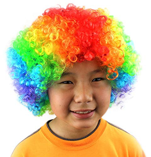 Disco Perücke Afro Clown Maskerade Haar für Fußball Fan-Kids Party Karneval Kostüm (F, One Size)