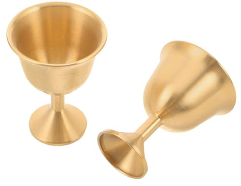 TOYANDONA Lot de 2 Coupes de Communion en Laiton Massif Gobelets de Cérémonie à Pied Haut Ergonomique Calices à Vin Vintage pour Mariage Banquets et Rituels Religieux Résistants au