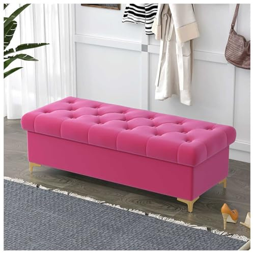 Luxuriöse Samt-Bank mit Stauraum, stilvolle Bettbank für Schlafzimmer, Zuhause und Hotel, rotes gepolstertes Fell für Kleidung und Accessoires, 60 x 40 x 40 cm
