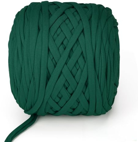 VynyQoo Fettuccia per Borse Uncinetto 105m, Poliestere Filato per Principiante, TShirt Yarn, Filo Uncinetto all'uncinetto, Cestino, DIY Decorazioni Casa(Verde)