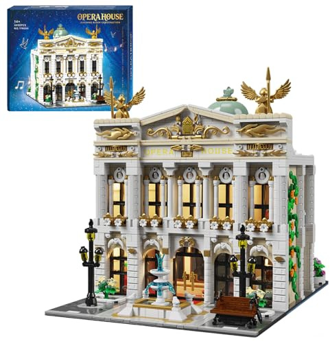 Mocbuiie Europäische Oper Haus Klemmbausteine mit LED-Beleuchtung & 8 Figuren - 4490 Teile Theater Modular Building, Architektur Set für Erwachsene und Sammler Youmko YM004