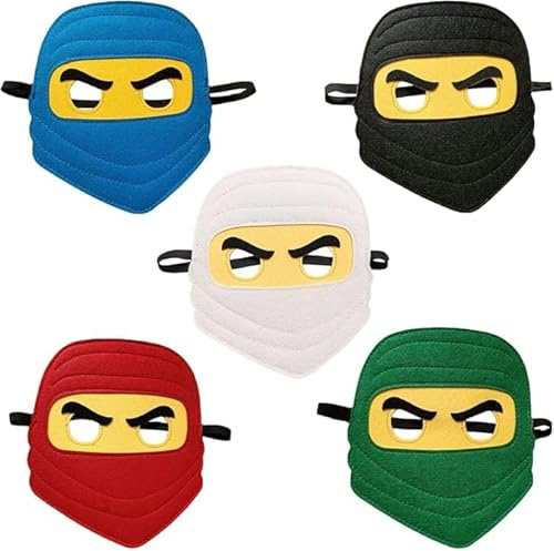 CATZUM 5 Stück Ninja Filz Masken Cosplay, Ninja Maske Karneval Kinder, Verkleidung für Kindergeburtstag Party, Geburtstag Deko Jungen