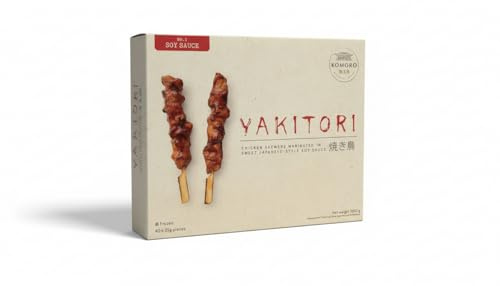 Komoro Oriental Bites - Yakitori de Pollo Marinado en Salsa de Soja Dulce Estilo Japonés, 40 Brochetas de 25g (1kg), Envío Refrigerado con Cadena de Frío Garantizada, Certificado Halal