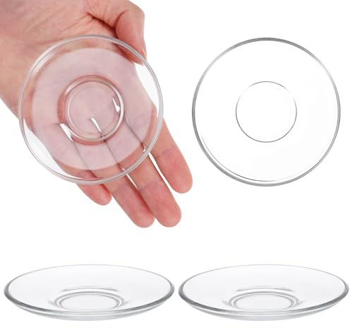 QUMIIRITY 4 Stück Runde Glasteller aus Glas Dekorative Teeuntertassen Leicht zu Reinigen und Formstabil für Hause und Yoga Räume