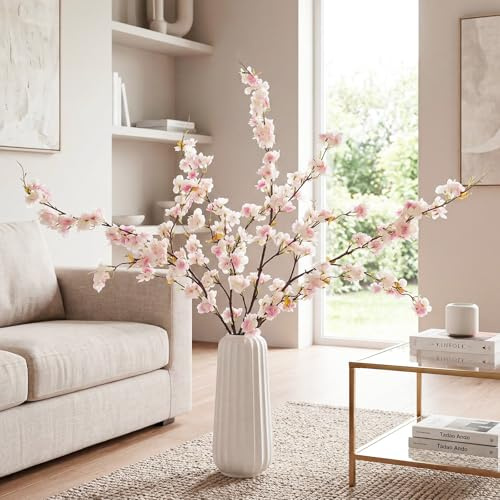 4 Stück Kunstblumen Kirschblüten Deko 109cm Kunstblumen Frühling Künstliche Blumen Zweige Kirschblütenzweige Deko, Kirschzweige Seidenblumen künstlich Frühlingsblumen Kunstzweige Sakura, Hellrosa