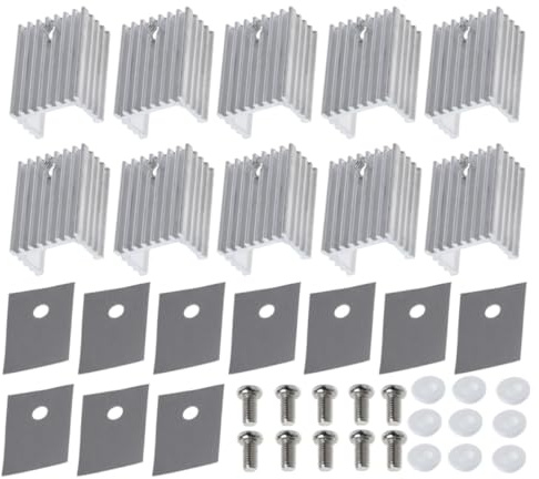 Dissipatore di Calore in Alluminio 10 Pezzi Kit To-220 | Schermo Isolante Incluso, Protezione del Chip, Finitura Argento, Ricambio per Regolatore di Tensione e Transistor