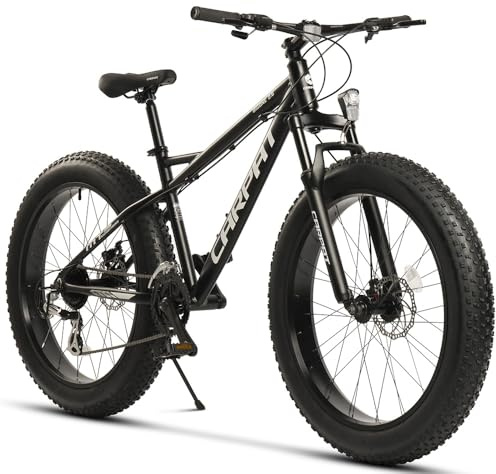 STAPERFO Mountainbike 26 Zoll x 4.0 – MTB mit 2x8 Gangschaltung & 80mm Federgabel | Fahrrad für Erwachsene | All-Terrain Fatbike mit Scheibenbremsen, Schwarz/Weiß