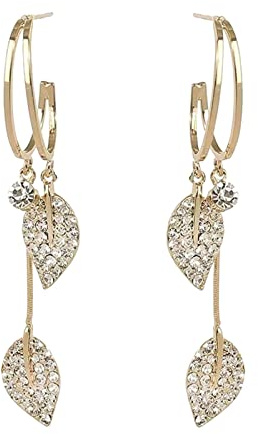 HHRLCHX Cocktail örhängen blad diamantörhängen spiralform örhänge för kvinnor mode elegant blad tofs lång stil kristallörhängen koppar guld pläterade smycken bläck legering örhängen