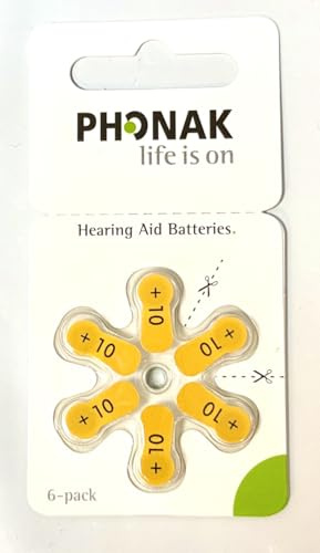 Phonak Size 10 Mercury Free Hearing Aid Battery x60 Cells (10 packets) by KEEPHEARING LTD