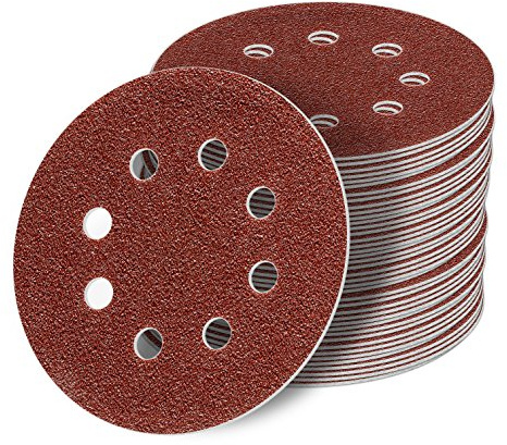 100 Stück 125 mm Exzenter Schleifscheiben P36 Körnung, 8 Loch, red Film, Haft Klett Schleifpapier