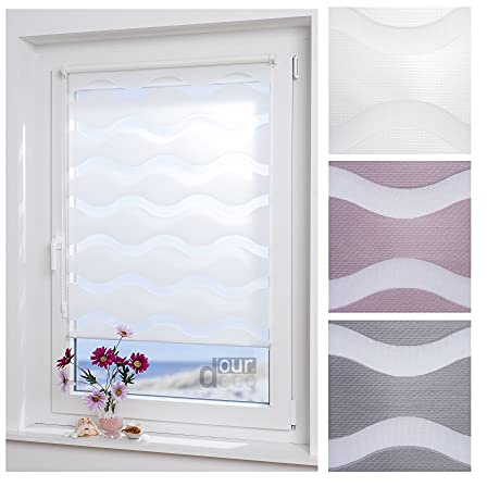 ourdeco® Doppel-Rollo, Duo-Rollo / 80 x 210 cm in Wellenform Wave weiß/lichtdurchlässig, Blickdicht/Klemmen=Montage ohne Bohren=Smartfix=Klemmfix=Easy-to-fix