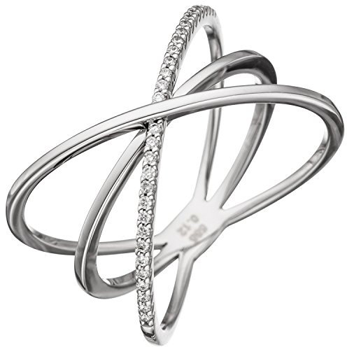 Jobo Damen-Ring aus 14 Karat 585 Weißgold mit 30 Diamanten Größe 54