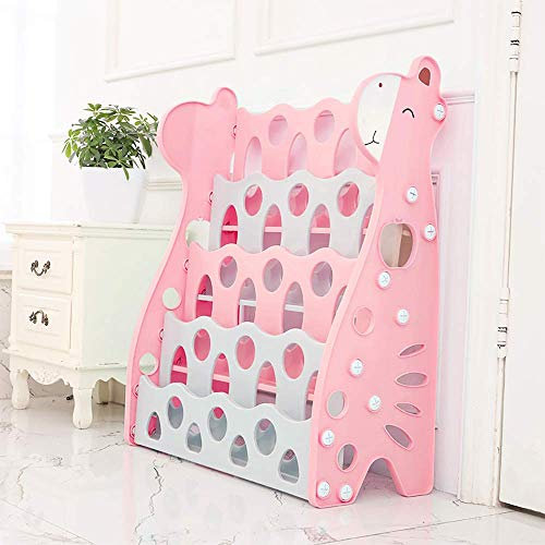 WDW Libreria per bambini - Libreria in plastica con facile accesso, 4 ripiani per vivaio, sala giochi, asilo, 85 x 70 x 30 cm, rosa