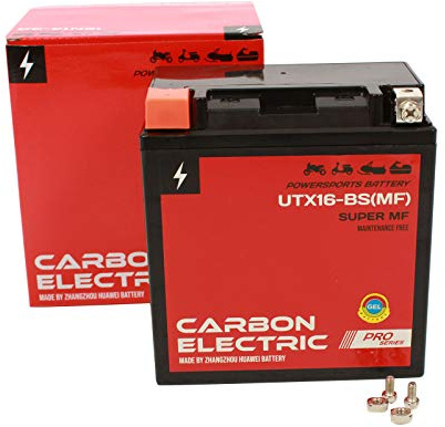 Carbon Electric Gel Batterie YTX16-BS 12V 14Ah UTX16-BS Wartungsfrei/Versiegelt Akkumulator Motorrad Roller Motorradbatterie Rollerbatterie