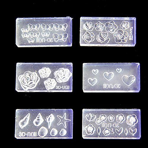 KERDEJAR Molde de Silicona, 6 Piezas 3D estéreo Mini Molde de Tallado de Flores Plantilla de Molde de decoración de uñas Molde de Silicona