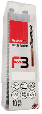 fischer - Juego de brocas para metal F3 flexible y de larga duración,Negro, HSS-R DIN338 3,25x36/65, 1-4 mm / 10uds