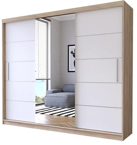 Fabryka Mebli Idźczak Kleiderschrank mit Spiegel, Schiebetüren - Schwebetürenschrank, Schlafzimmerschrank - ‎233 x 61 x 218 cm - Schrank für Schlafzimmer, Ankleidezimmer, Garderobe - Imoebel24