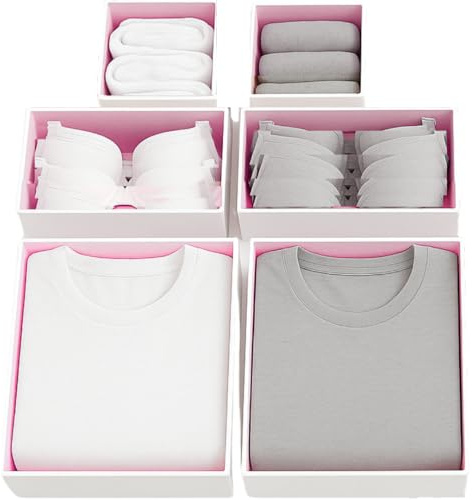 Bermondsey Division 6pcs Pink/White Large Drawer Organisers Divider Drawer Dividers Clothes Storage Bedroom Drawers Wardrobe Organiser Storage Organizer Clothing & Wardrobe Storage Solutions