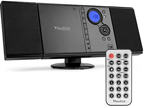 Audizio Reims Radio Bluetooth Stéréo 40W - Noir, avec Lecteur CD, Lecteur MP3, Prise Casque Écran LCD, Idéale pour Écouter Vos Musiques Favorites et Servir de Réveil chez Vous