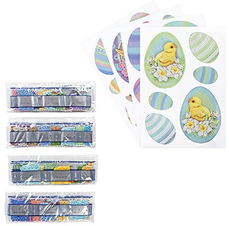 Ideen mit Herz Diamond Painting Sticker | 4 Bogen in DIN A4 | Aufkleber einzeln abziehbar | inkl. Schmucksteine (Bunte Ostereier)