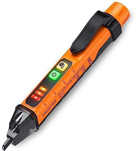 Proster Voltage Tester Pen Non Contact Voltage Detector Pen 48V-1000V/12V-1000V Dual Range Electrical Voltage Pen Adjustable Sensitivity AC Voltage Tester with Live Wire Break Point Test Flashlight