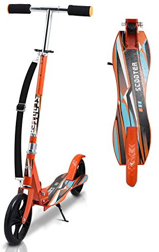 Sonnewelt Roller Kinder, Scooter mit Big Wheel Räder, Höhenverstellbar & Roller Erwachsene, Scooter Kinde mit bis zu 100kg Tragkraft,Cityroller für Alter 3 und höher -Orange