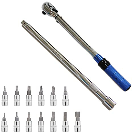 Torque Wrench Set, 1/4 Inch Torque Wrench, Mountain Road Bike Tool Kit with Allen Key, Sockets, Extension Bar