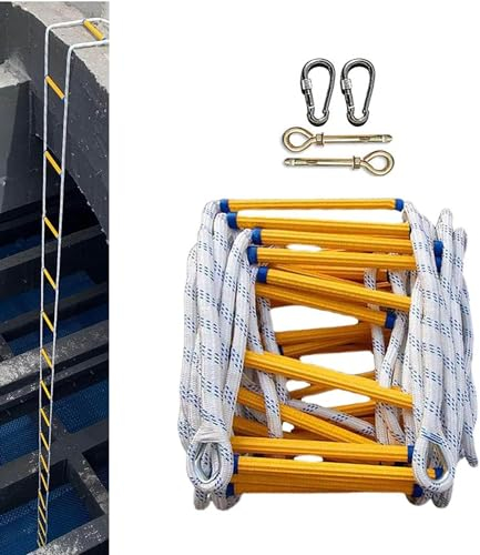 ZORZA Seilleiter Feuerleiter 3m-20,Feuerfeste Rettungsleiter Strickleiter,Fluchtleiter mit Karabinern Reißfest Mehrzweckleiter für Feuer/Katastrophe Flucht Aus Fenster Und Balkon,12m