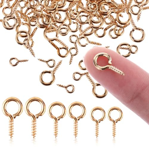 TIESOME Piccoli perni a vite con occhiello, 300 pezzi, in metallo, colore oro, piccoli ganci con occhiello, mini viti autofilettanti filettate, ganci per la creazione di gioielli, fai da te, ornamenti