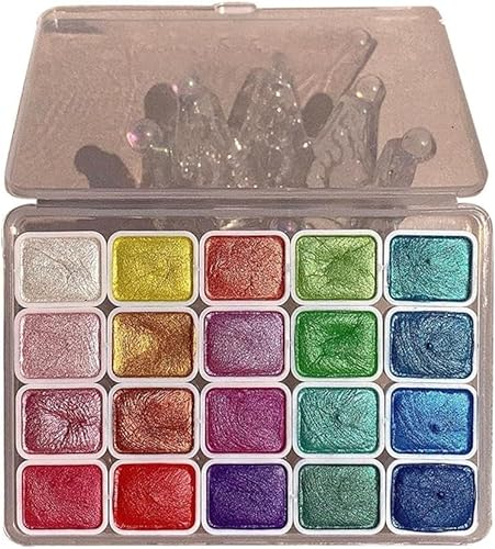 SPAYEIM 20 Farben Aquarell Malset, Metallic-Aquarellfarben-Set Glitzer Aquarell Fester Farbkasten für Kinder Erwachsene Anfänger Künstler (B)