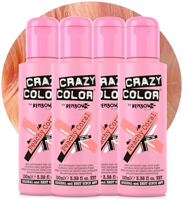 Crazy Color Peachy Coral Semi Permanent Hair Dye Quad 400ml | Vibrant Highly Pigmented Conditioning & Oil Nourishing Vegan Formula | No Bleach or Ammonia