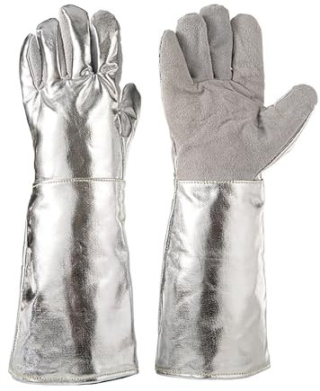 Metal Casting Safety Work Gloves, 15 Aluminized Kevlar Gloves, 1000°C High Temperature Resistant Gloves for Women Cooking and Grill (Size : 17.7)