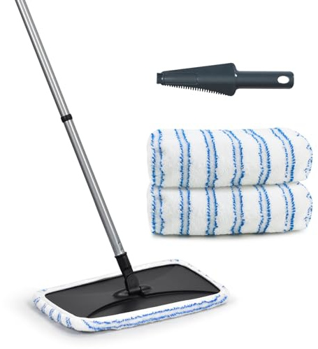 MATTHEW CLEANING PRODUCTS Large Surface Flat Mop, 15x8 Inches, 3Pack Microfiber Wet Mop Refills, Reusable & Washable, Compatible with Hardwood Floor & More, Includes 1 Cleaning Scraper