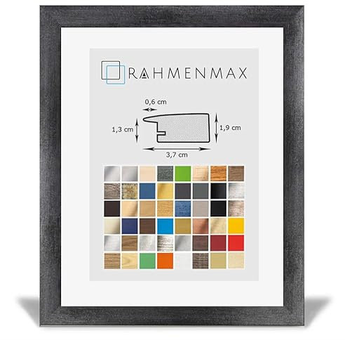RahmenMax® Toskana Bilderrahmen Holz 80x120 cm zum Aufhängen/Bilderrahmen Maßanfertigung möglich/MDF Posterrahmen/Bilder Rahmen in Grau gewischt mit Acrylglas/Puzzle Rahmen (BIG)