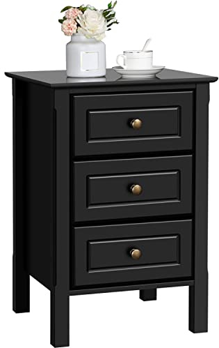 Yaheetech Bedside Table, 3-Drawer Nightstand with Smooth Spray-Painted Finish, MDF Storage Cabinet for Bedroom, Living Room and Hallway, 40 x 40 x 60 cm, Black
