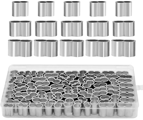 TETEWEVER 90 Pezzi Doppi Manicotti in Alluminio, Morsetto per Fune 6 mm 8 mm 9,2 mm Anello di Crimpatura per Corda in Gomma Corda di Espansione Corda per Teloni