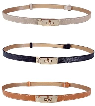 3 Stück Schmaler Taillengürtel Damen, Taillengürtel Damen Verstellbarem Taillengürtel Klassisch Damen Skinny Leder Gürtel Schlanker dünner Taillengürtel Mit Drehverschluss Für Jeans Hosen Kleider
