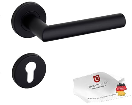Beschläge Hamburg | Neu Türgriff FRANKFURT 07 SM PZ | Türklinke mit Profilzylinder Rosetten ø53x9 mm | Türbeschlag für Zimmertüren | Drückergarnitur Türdrücker für Innentüren in Edelstahl schwarz matt