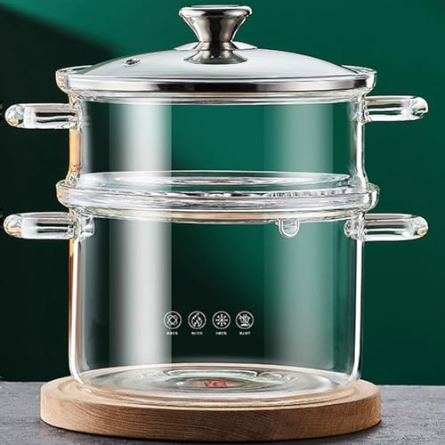 Serenitison Casserole en Verre,Résistant La Chaleur Borosilicate Verre Pot À Soupe,Casserole en Verre Induction,Facile à Nettoyer,Cuisson Visuelle,Convient pour Faire des Nouilles,Soupes,Salades