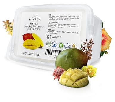 SAVOLUX 2kg Glycerin Melt and Pour Soap Base with Mango Butter – Ideal Base for Raw Soap Making, Perfect for Adding Your Favourite Scent, Melt and Pour
