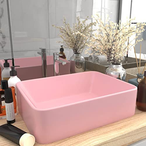 ZEYUAN Lavabo de Lujo, Lavabo sobre Encimera, Lavamanos para Baños, Lavabo Baño, Mueble Lavabo, Muebles De Baño, de cerámica Rosa Mate 41x30x12 cm
