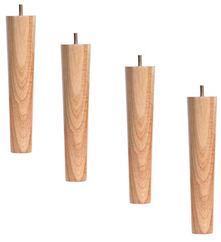 4er Set Tischbeine mit Gewindestift M10, Möbelfüße Holz, Massivholz Ersatz Möbelbeine, Gummibaumholz Sofafüße, Holzfüße Sockelfüße Sofabeine Schrankfüße, für Bett, Couch