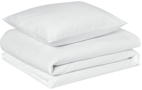 Amazon Basics Bettwäsche 135x200 100% Bio Baumwolle 2teilig, Extra Weich, Bettbezug 135x200 cm & 1 Kissenbezug 80x80 cm, Weiß