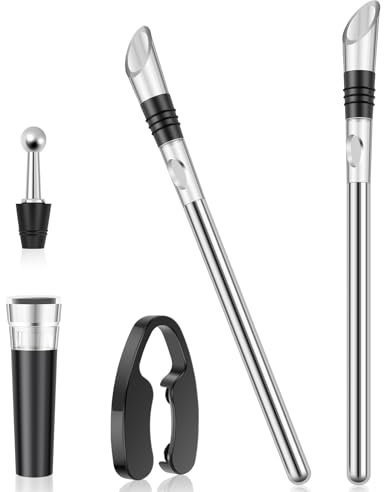 3-in-1 Weinkühlstab mit Ausgießer Edelstahl Weinkühler inkl 2 Stäben + Ausgießer + Flaschenverschluss 32cm Premium Weinkühler Stab Geschenke für Weinliebhaber