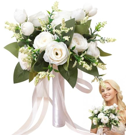 -Hochzeitsstrauß - künstliche Rosen Blumensträuße, Gefälschte Brautrosen | Brautstrauß, Hochzeit Künstliche Blum für Brautsträuße Kuchen Herzstück Arrangements Babyparty Party