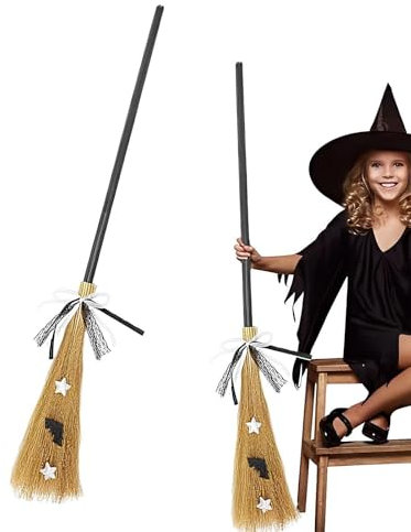 Escoba de bruja espeluznante **Escoba de bruja de Halloween con mango desmontable** | Clásico **Mal ** para cosplay y decoraciones | ** auténtico**, perfecto para Halloween Par
